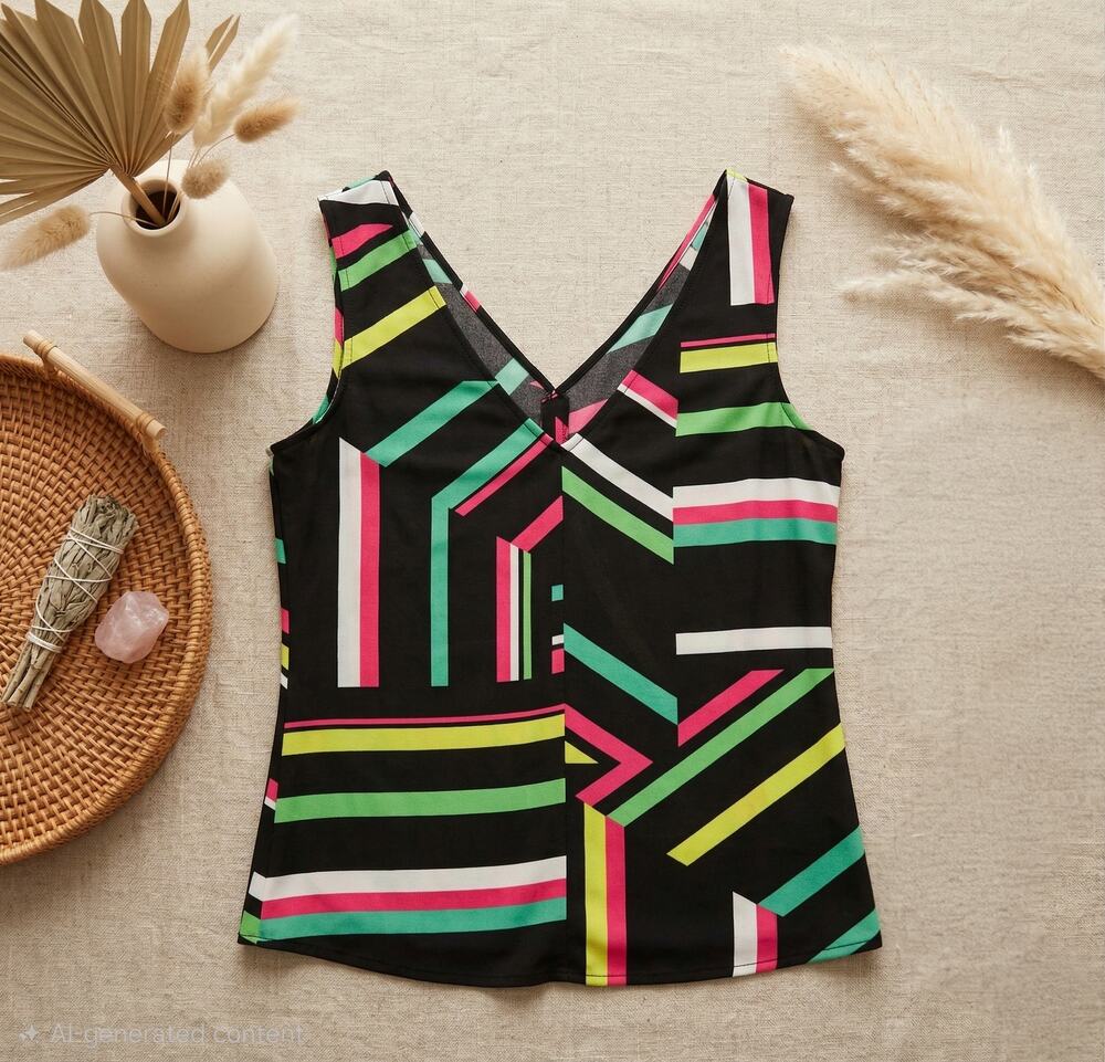 Bar III Striped V-Neck Tank Top - Size XS - NWT Multi-Color Abstract